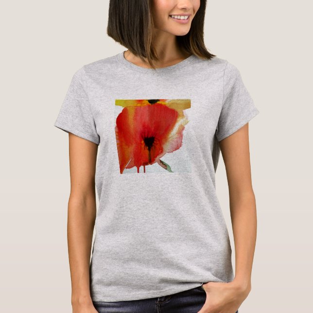 Camiseta Red Poppies aquarela arte floral moderna (Frente)