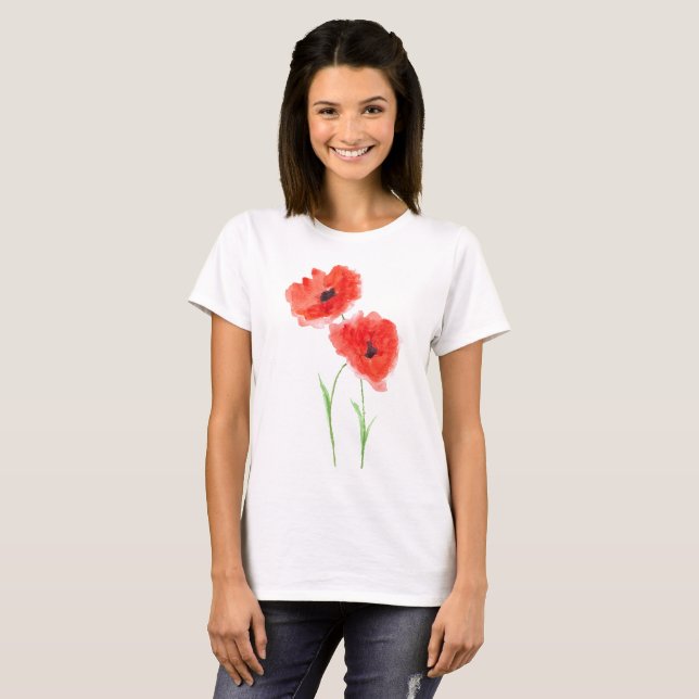 Camiseta Red Poppy Flores Selvagens flores das flores Vinta (Frente Completa)