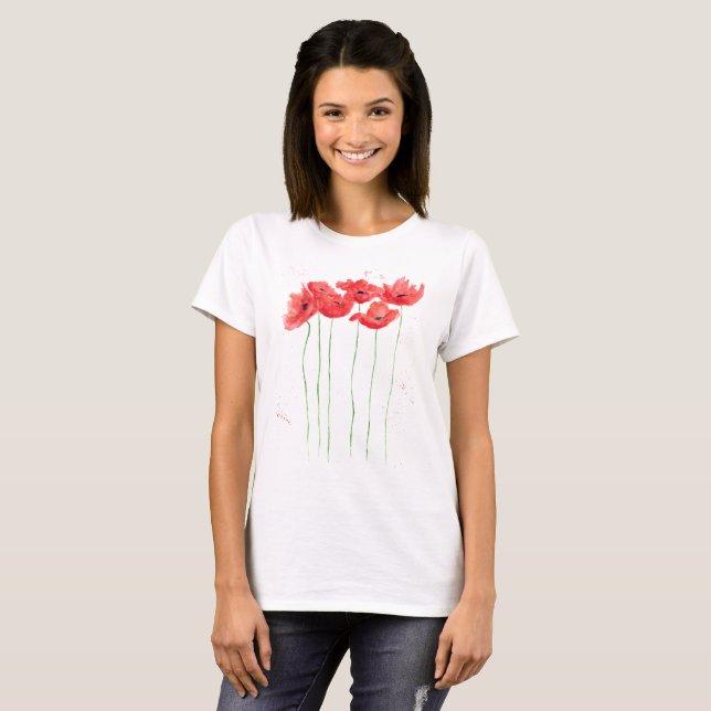 Camiseta Red Poppy Flores Selvagens flores das flores Vinta (Frente Completa)