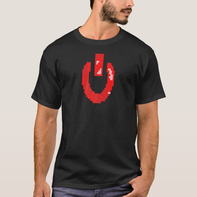 Camiseta Red Power On Símbolo Pixel Art (Frente)