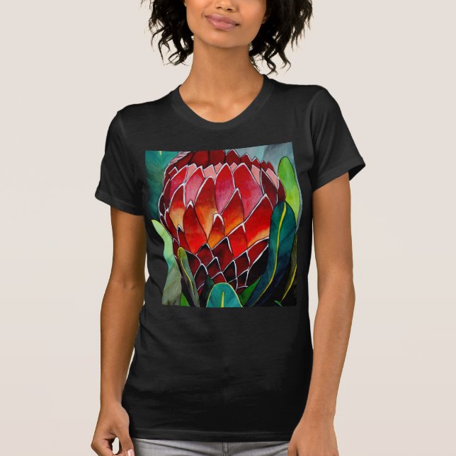 Camiseta Red Protea flor flor original de aquarela (Frente)