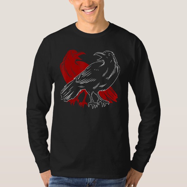 Camiseta Red Raven Spooky Gótica Floresta Animal Bird Black (Frente)