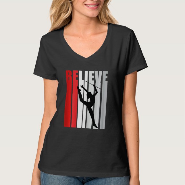 Camiseta Red Rhythmic Gymnastics Womens Believe Red Gymnast (Frente)