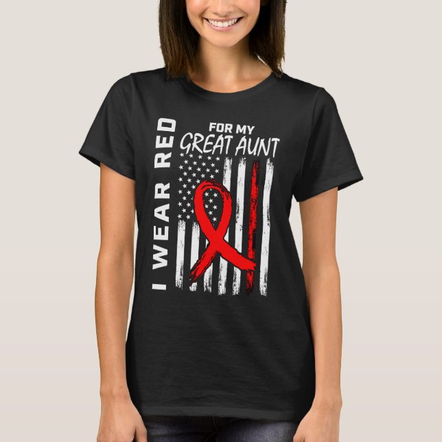 Camiseta Red Ribbon Great Aunt Heart Disease Awareness Amer (Frente)