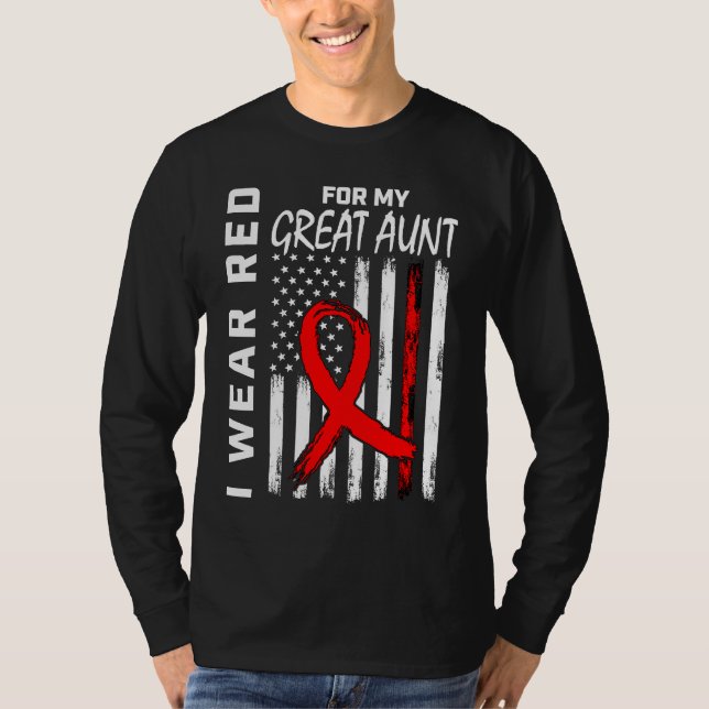 Camiseta Red Ribbon Great Aunt Heart Disease Awareness Amer (Frente)