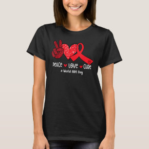 Camiseta Red Ribbon Peace Love Cure World AIDS Day