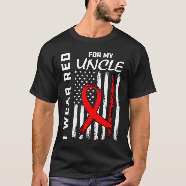 Camiseta Red Ribbon Uncle Heart Disease Awareness American  (Frente)