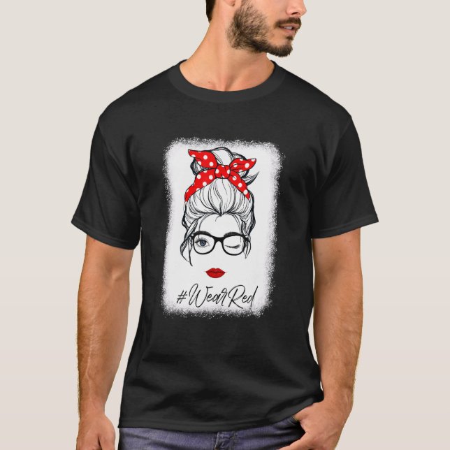 Camiseta Red Ribbon Week Wink Eye Messy Bun Glasses Just Sa (Frente)