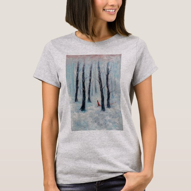Camiseta Red Riding Hood em uma floresta de inverno (Frente)