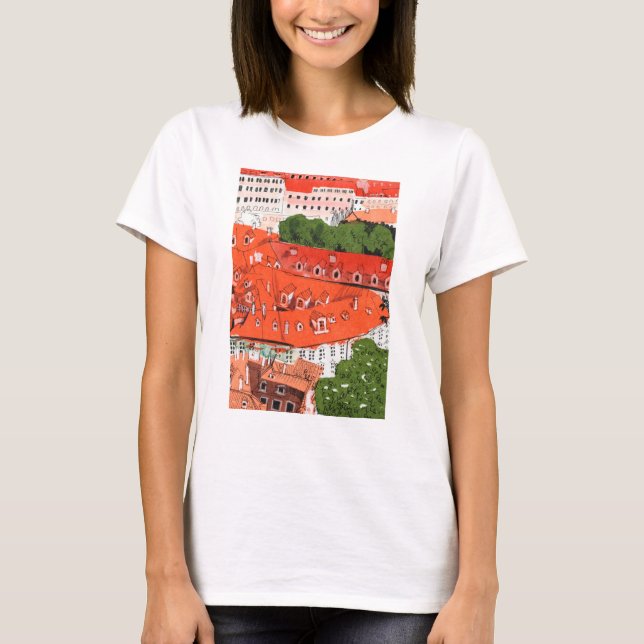Camiseta Red Roofs Praga Cityscape Paper Collart na Repúbli (Frente)