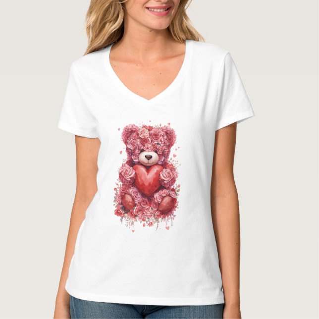Camiseta “Red Rose Teddy Bear – Cute Valentine Gift for Her (Frente)