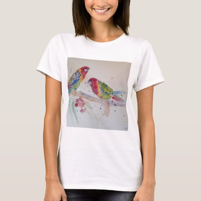 Camiseta Red Rosella Parrot Watercolor Painting (Frente)