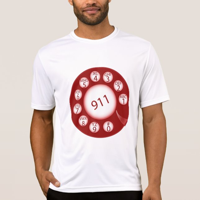 Camiseta Red Rotary Phone Dial 911 Emergency Number (Frente)