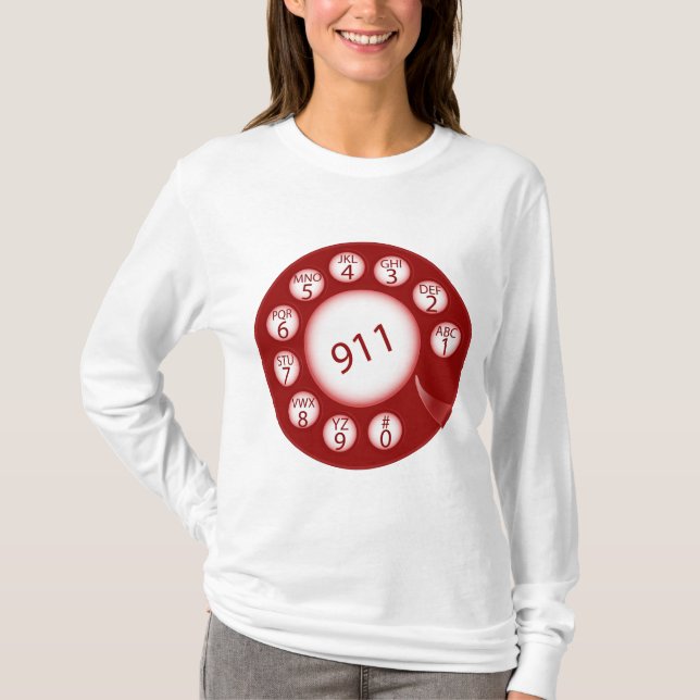 Camiseta Red Rotary Phone Dial 911 Emergency Number (Frente)