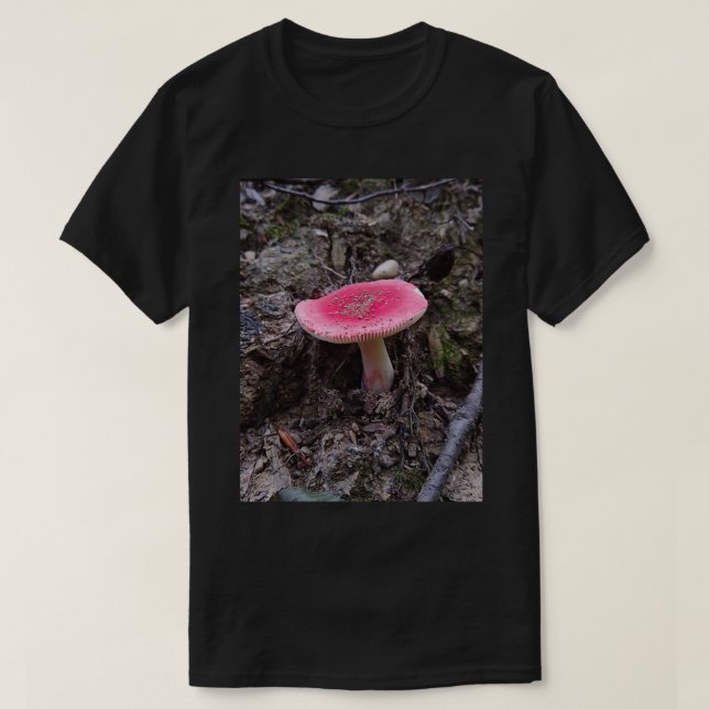 Camiseta Red Russula Mushroom Fotografia Impressão (Frente do Design)