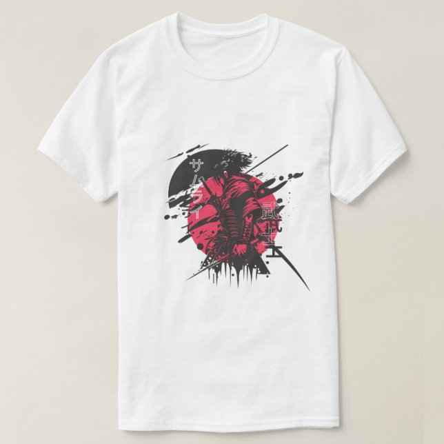 Camiseta Red Samurai Warrior – Powerful Japanese Spirit Art (Frente do Design)