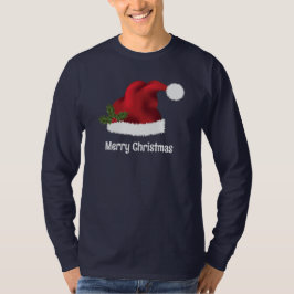 Camiseta Red Santa Hat Com Holly De Natal E Texto Personali