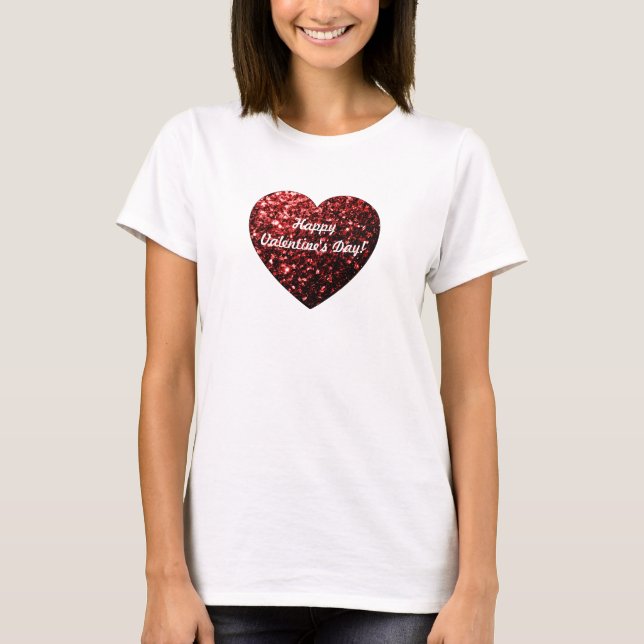 Camiseta Red Sparkles Heart Happy Valentine Day Personalize (Frente)