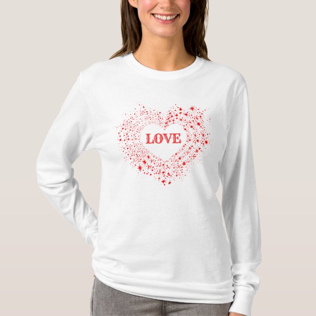 Camiseta Red Sparkles Namorados Heart Text Love (Frente)