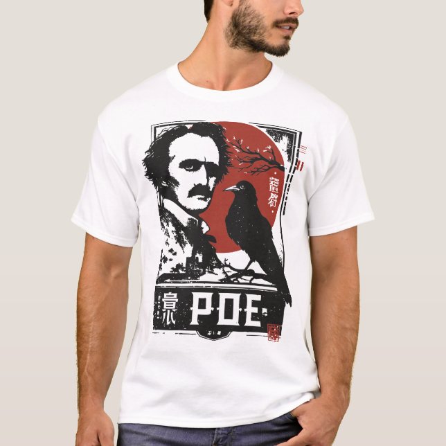 Camiseta Red Sun Edgar Allan Poe | Retrato do Escritor Góti (Frente)