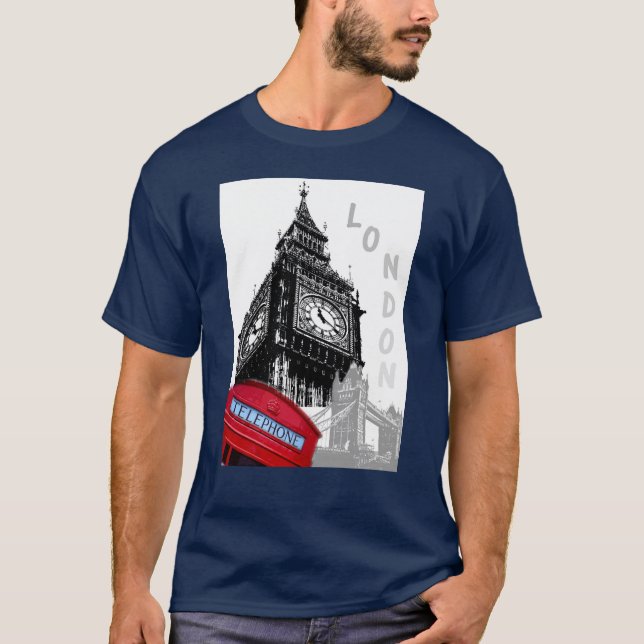 Camiseta Red Telephone Box London Big Ben Clock Tower T-Shi (Frente)
