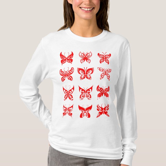 Camiseta Red Tribal Butterfly Ornamental (Frente)