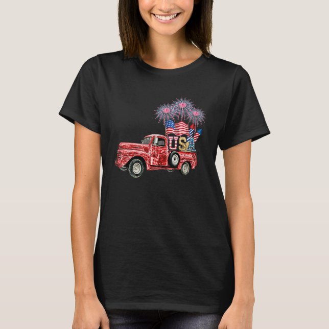 Camiseta Red Truck 4 De Julho American Flag Firework Usa T (Frente)