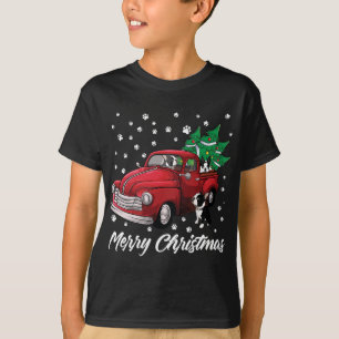 Camiseta Red Truck Feliz Árvore de Natal Boston Terrier Dog