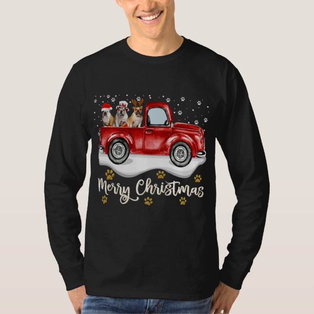 Camiseta Red Truck Felry Árvore de Natal Inglês Buldogue (Frente)