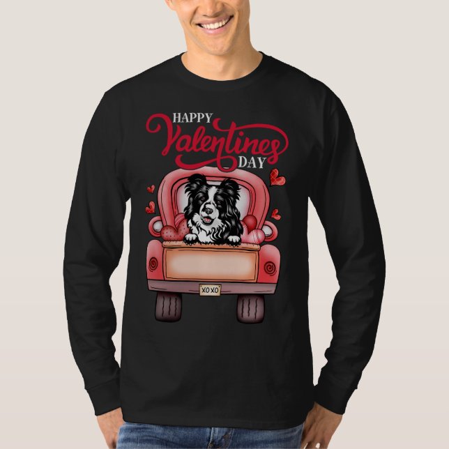Camiseta Red Truck Happy Valentines Day Border Collie dog h (Frente)