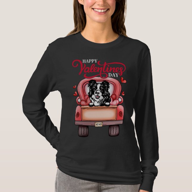 Camiseta Red Truck Happy Valentines Day Border Collie dog h (Frente)