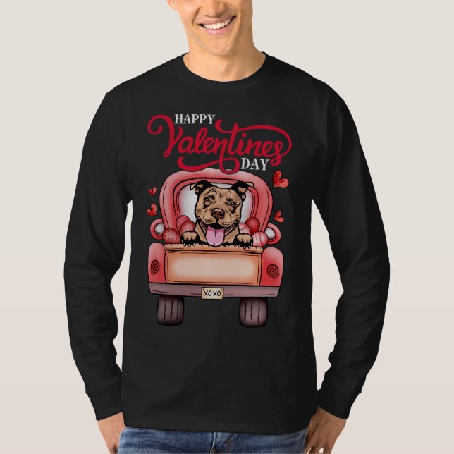 Camiseta Red Truck Happy Valentines Day Pit Bull Cachorro C (Frente)