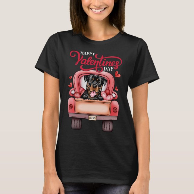 Camiseta Red Truck Happy Valentines Day Rottweiler (Frente)
