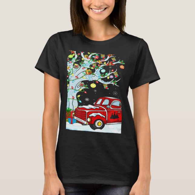 Camiseta Red Truck  Lights Xmas Tree Snowman Red Truck Chri (Frente)