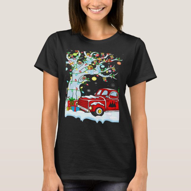 Camiseta Red Truck Lights Xmas Tree Snowman Red Truck Chris (Frente)