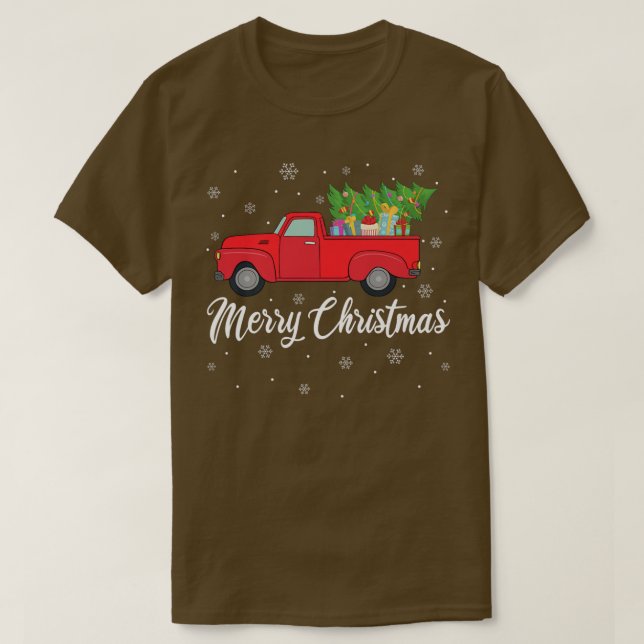 Camiseta Red Truck Lover Xmas Lights Tree Red Truck Feliz C (Frente do Design)