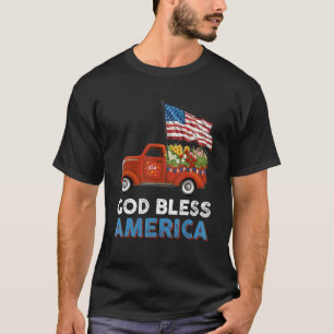Camiseta Red Truck U Flag Flowers Deus abençoe América 4th 