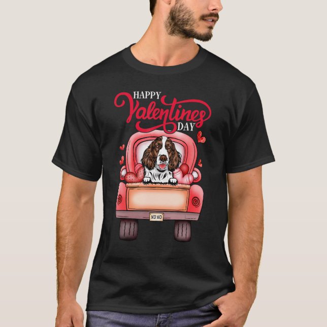 Camiseta Red Truck Valentines Day English Springer Spaniel  (Frente)
