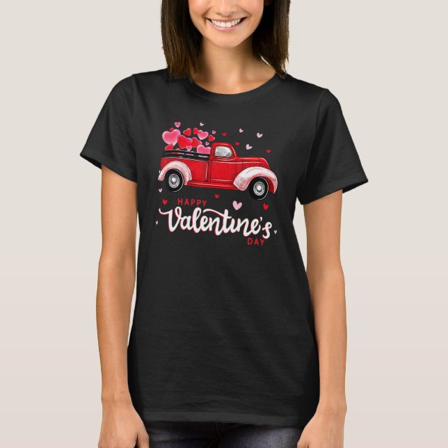 Camiseta Red Truck With Hearts Happy Valentine's Day For Wo (Frente)