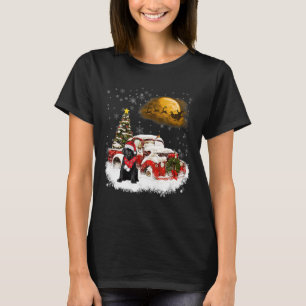Camiseta Red Truck Xmas Árvore Preta Labrador Natal