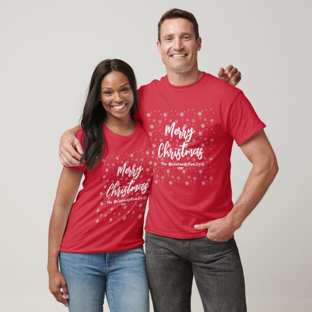 Camiseta Red Typografia Winter Modern Merry Christmas (Unissex)