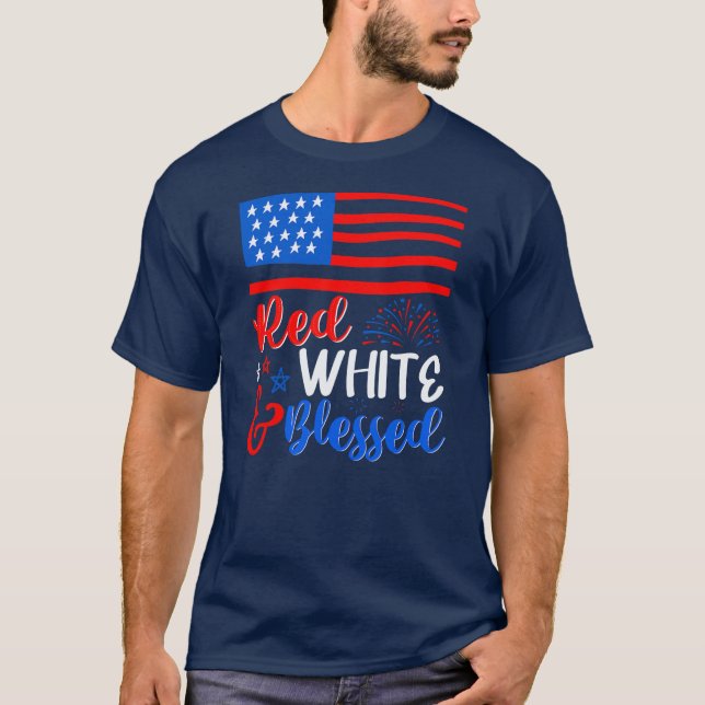 Camiseta Red White abençoado 4 de julho América Patriótica  (Frente)