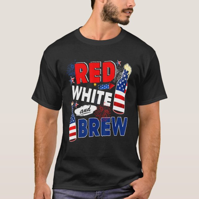 Camiseta Red White And Brew  Drinking Beer  4th Of July (Frente)