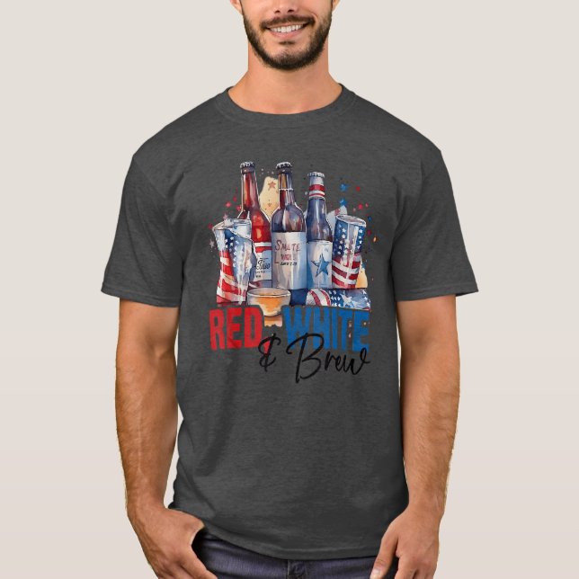 Camiseta Red White and Brew Funny Beer Drinking USA Flag 4t (Frente)
