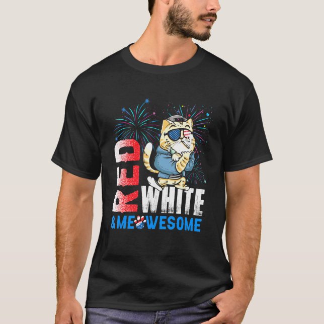 Camiseta Red White And Meowsome Fireworks Cat 4th Of July (Frente)