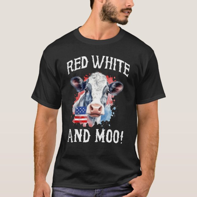 Camiseta Red White and Moo Patriotic Cute Cow USA Flag 4th  (Frente)