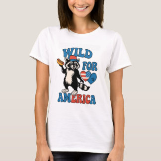 Camiseta  Red White and Teral – Funny Patriotic Raccoon T-S