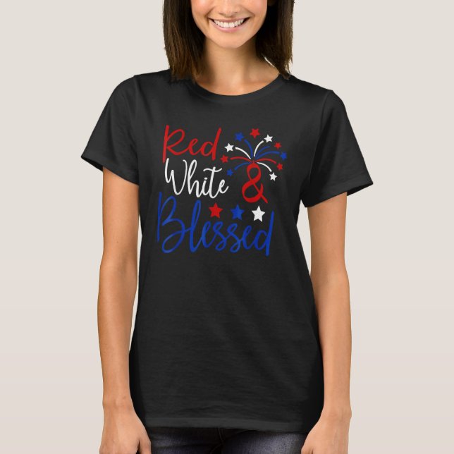 Camiseta Red White & Blessed  4th Of July Cute Patriotic Am (Frente)
