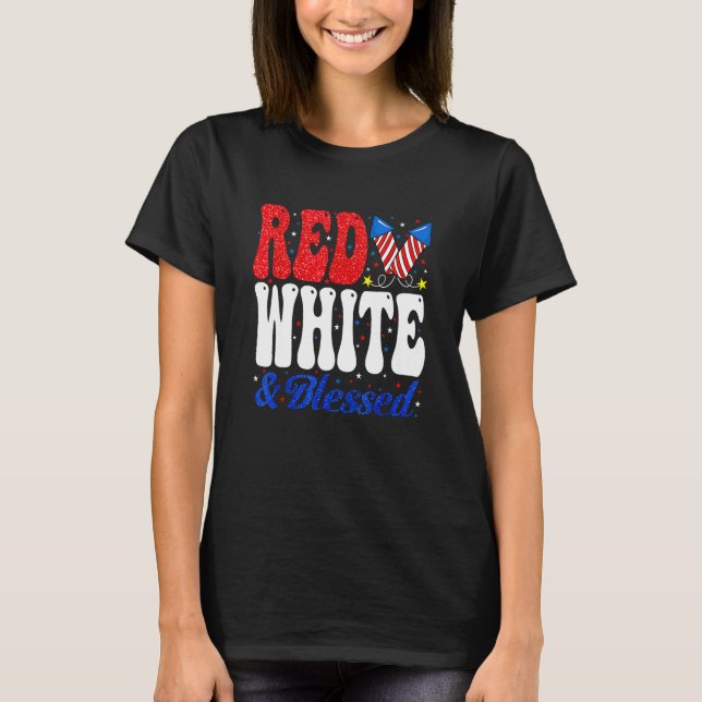 Camiseta Red White Blessed Funny 4th Of July Patriotic Boys (Frente)
