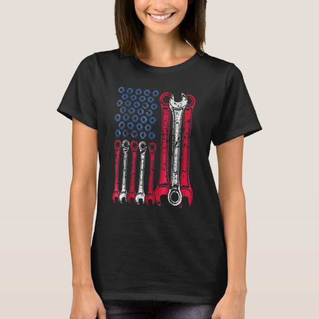 Camiseta Red White Blue American Flag Mechanic 1 (Frente)